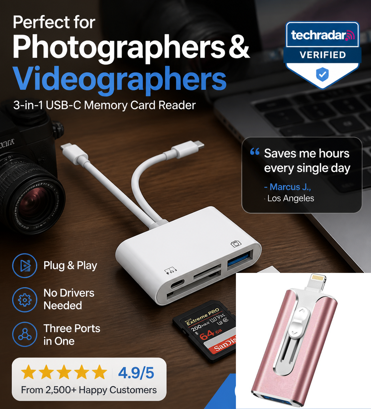 💾🔌 Lettore di schede di memoria USB-C 3-in-1 – SCONTO DEL 50%! Legge schede SD, microSD e CF – plug & play, trasferimento veloce. 🔥📱