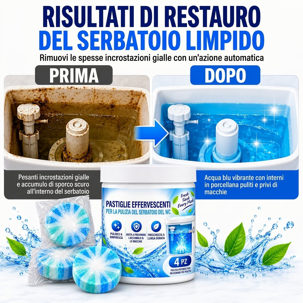 Compresse effervescenti per la pulizia del water e del serbatoio del WC