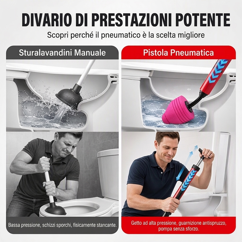 💥 Sblocca-Scarichi ad Alta Pressione per WC e Tubature – Aria Compressa, Nessun Chimico ✨