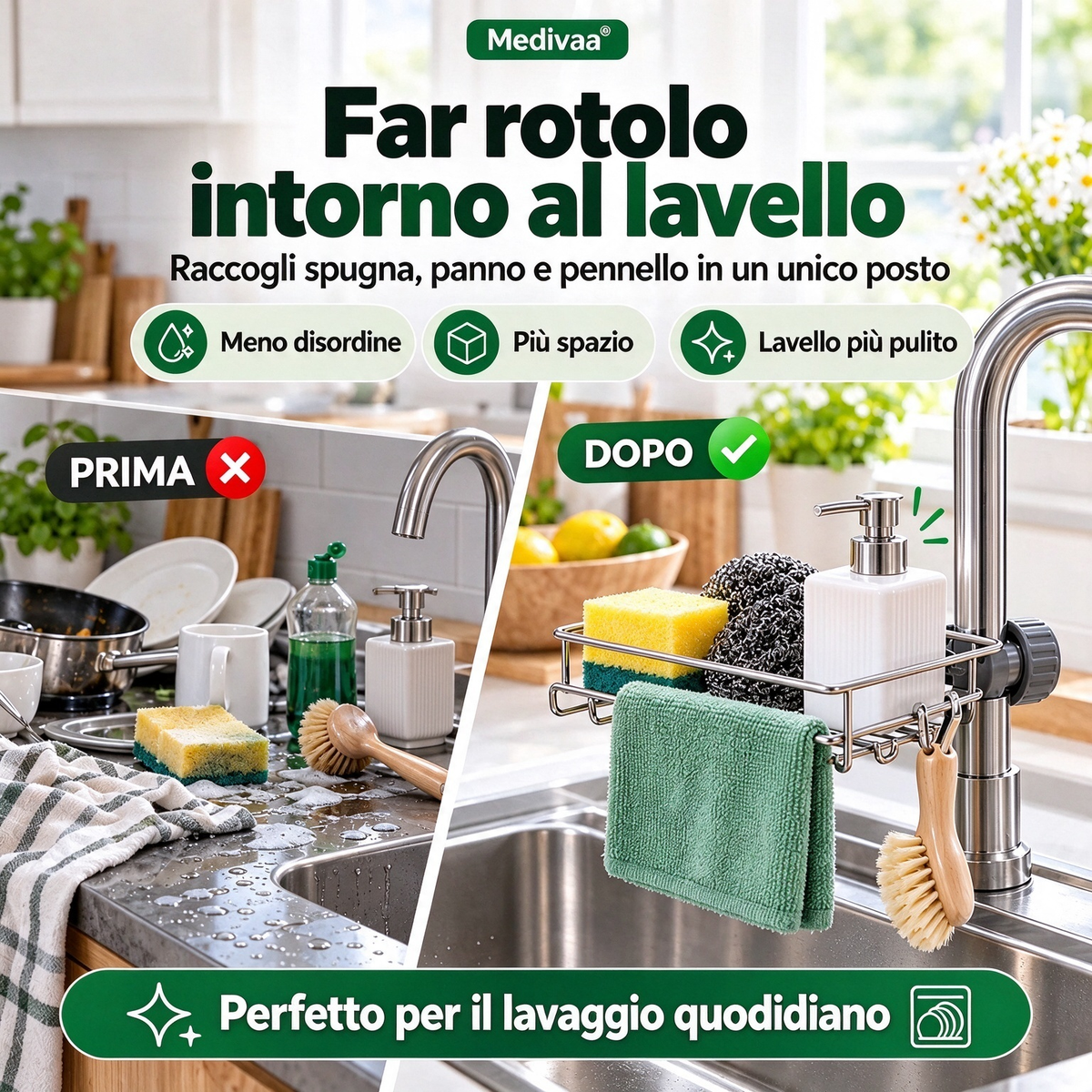 Portaoggetti in acciaio inossidabile per lavello cucina