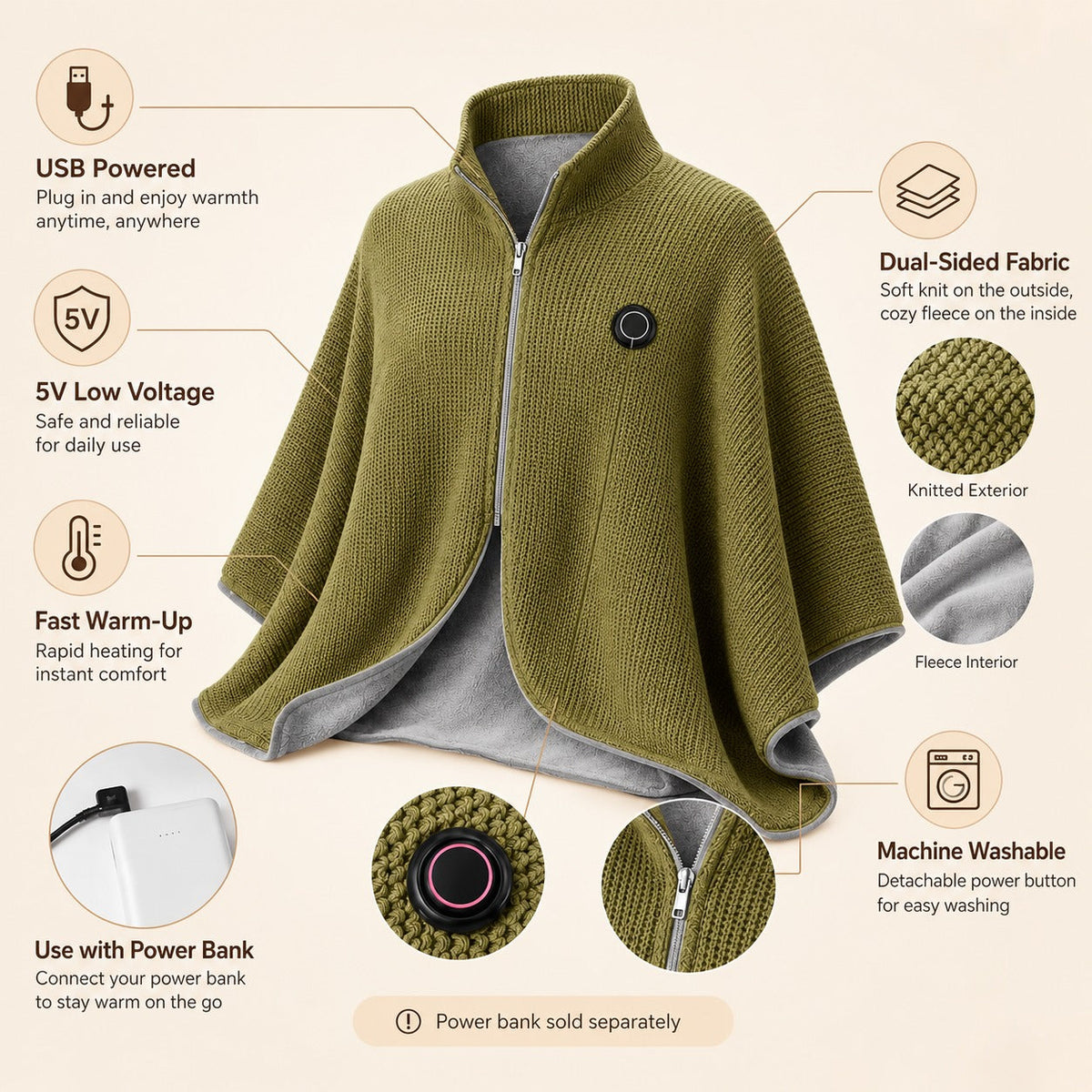 🔥 Saldi di Natale — 50% DI SCONTO!❄️ Resta al Caldo per Tutto l'Inverno — Coperta Scaldante Elettrica Portatile a Scialle