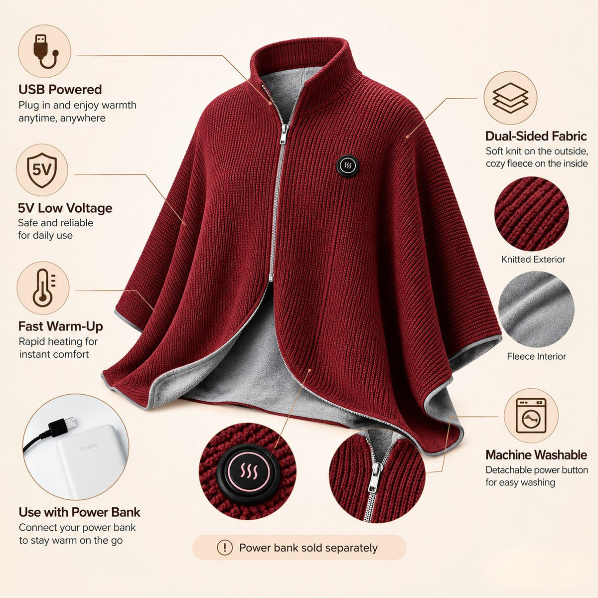🔥 Saldi di Natale — 50% DI SCONTO!❄️ Resta al Caldo per Tutto l'Inverno — Coperta Scaldante Elettrica Portatile a Scialle