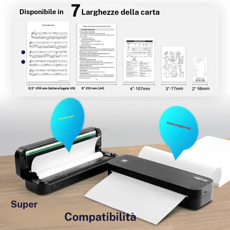 🖨️📱 Stampante Portatile A4 Wireless Bluetooth – Ricarica USB, Carta Termica, Compatibile Windows & Mac, Ideale per Viaggio & Ufficio – Include 200 Fogli 💼✨