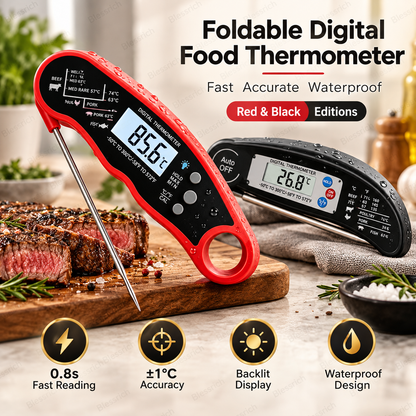 🔥Basta Indovinare! Termometro digitale per carne a lettura istantanea 🌡️ Lettura in 0,8s | Precisione ±1°C | Impermeabile, LCD retroilluminato, sonda pieghevole 110mm | °C/°F. Perfetto per bistecca, BBQ, grigliate, forno e cucina 🎉 Offerta limitata