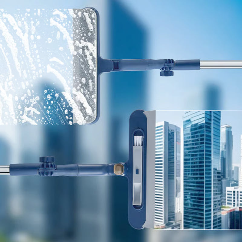 Tergivetro per Finestre con Manico Telescopico 120 cm | Spugna + Lama Raschiante 2 in 1 🧽 | Finestre in Alto Pulite Senza Aloni, Senza Uscire 🏙️ | Leggero, PP e Ferro, 447 g ✨