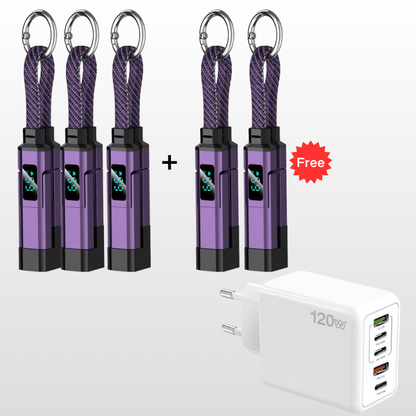 🔌 Cavo di ricarica 4 in 1 con display digitale e portachiavi – Funzione di ricarica rapida, resistente alle piegature e compatto