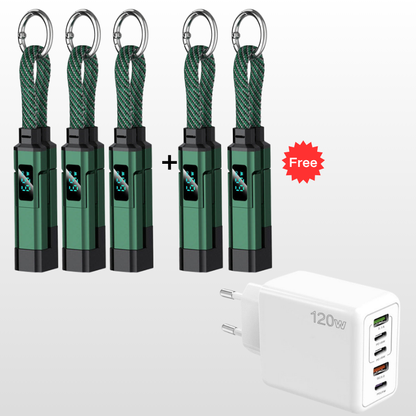 🔌 Cavo di ricarica 4 in 1 con display digitale e portachiavi – Funzione di ricarica rapida, resistente alle piegature e compatto