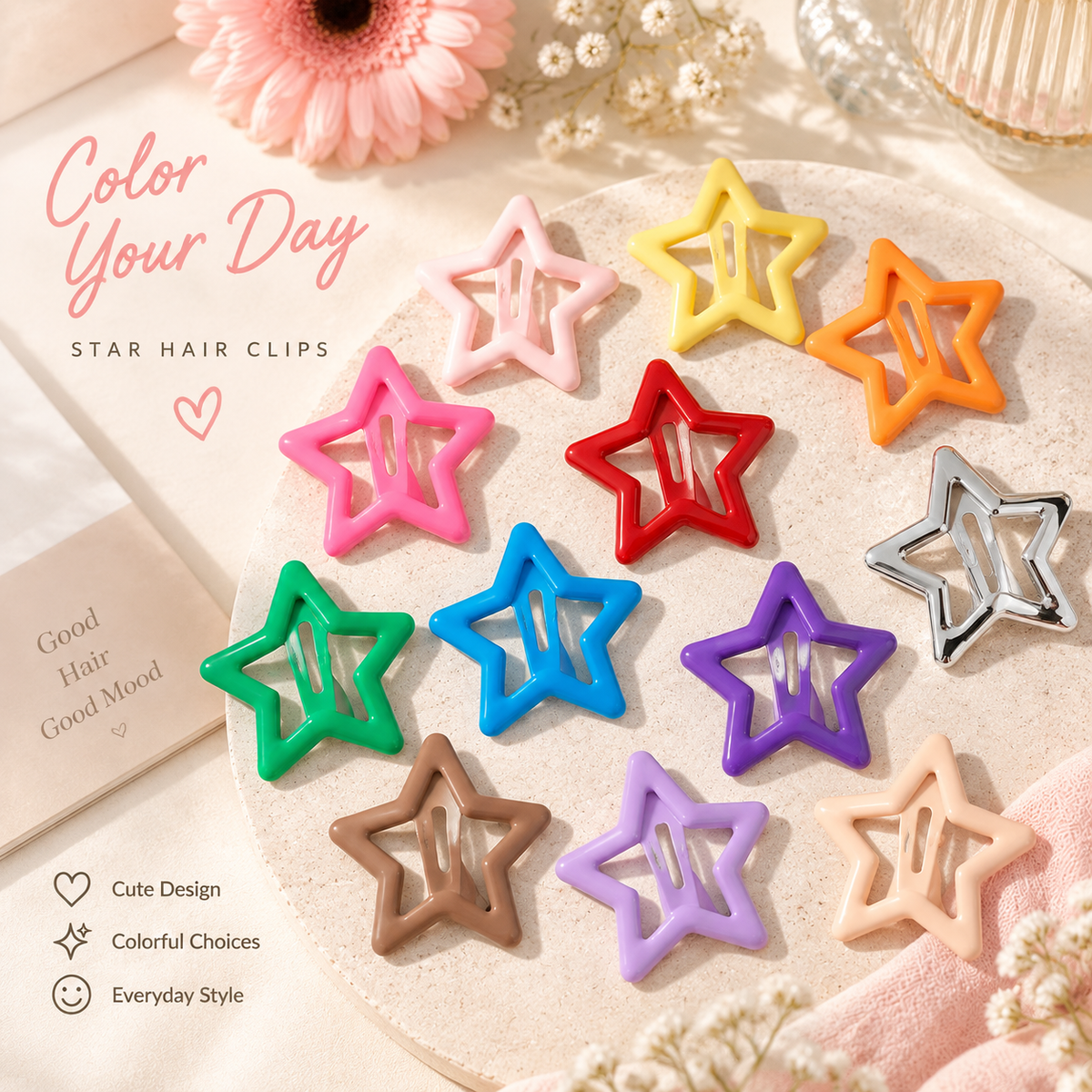 ✨Mollette per capelli a stelle colorate – Accessori per capelli pastello dolci per donne e ragazze🌸