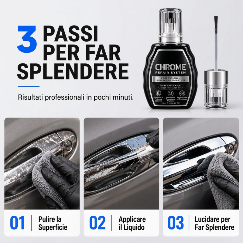 🥳 OFFERTA SPECIALES 2026 ✨🚗 Kit di Restauro per Cromo – Rimuove l'Ossidazione e Ripristina la Finitura Metallica Lucida | Qualità Premium
