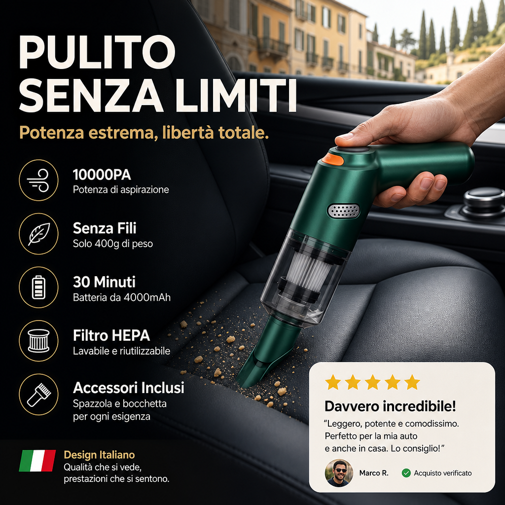-50% Solo Oggi 🚗💨 Aspirapolvere Wireless Potente per Auto