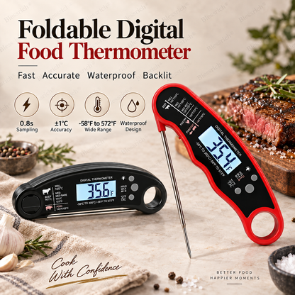 🔥Basta Indovinare! Termometro digitale per carne a lettura istantanea 🌡️ Lettura in 0,8s | Precisione ±1°C | Impermeabile, LCD retroilluminato, sonda pieghevole 110mm | °C/°F. Perfetto per bistecca, BBQ, grigliate, forno e cucina 🎉 Offerta limitata
