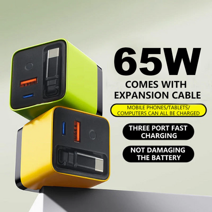 ⚡ Caricabatterie GaN 80W 3 in 1 con Cavo Type-C Retraibile 🔌🎒 - Ricarica Ultra-Veloce PD | USB-C + USB-A | Compatto & Portatile | 4 Colori | 50% DI SCONTO