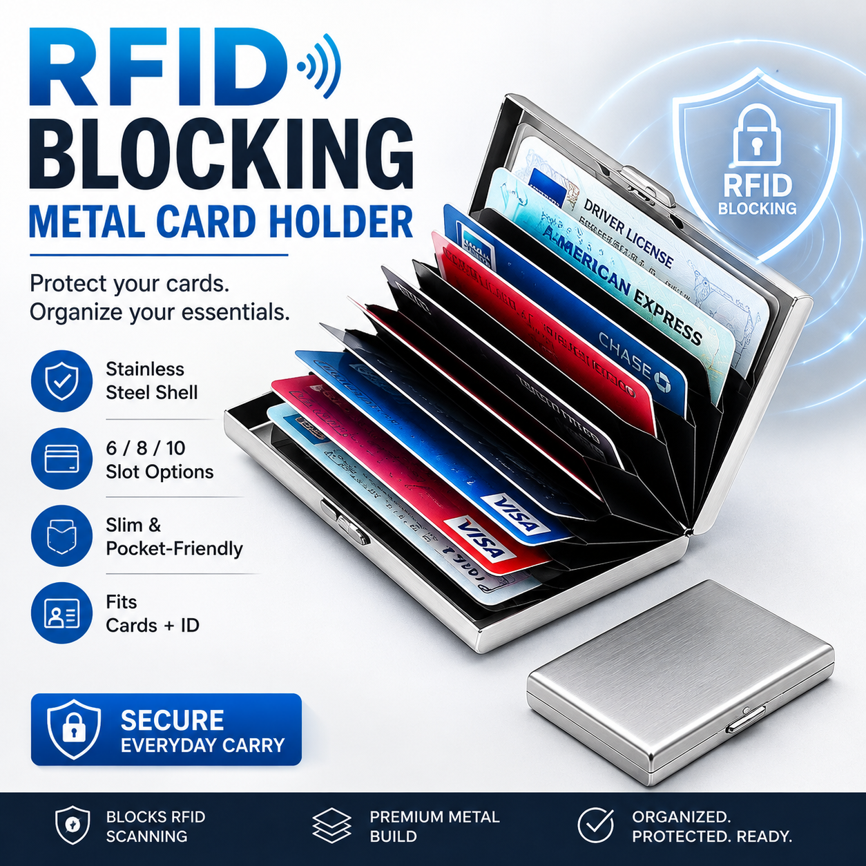 Porta carte metallico blocco RFID