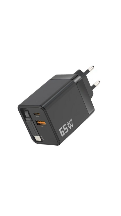 ⚡ Caricabatterie GaN 80W 3 in 1 con Cavo Type-C Retraibile 🔌🎒 - Ricarica Ultra-Veloce PD | USB-C + USB-A | Compatto & Portatile | 4 Colori | 50% DI SCONTO