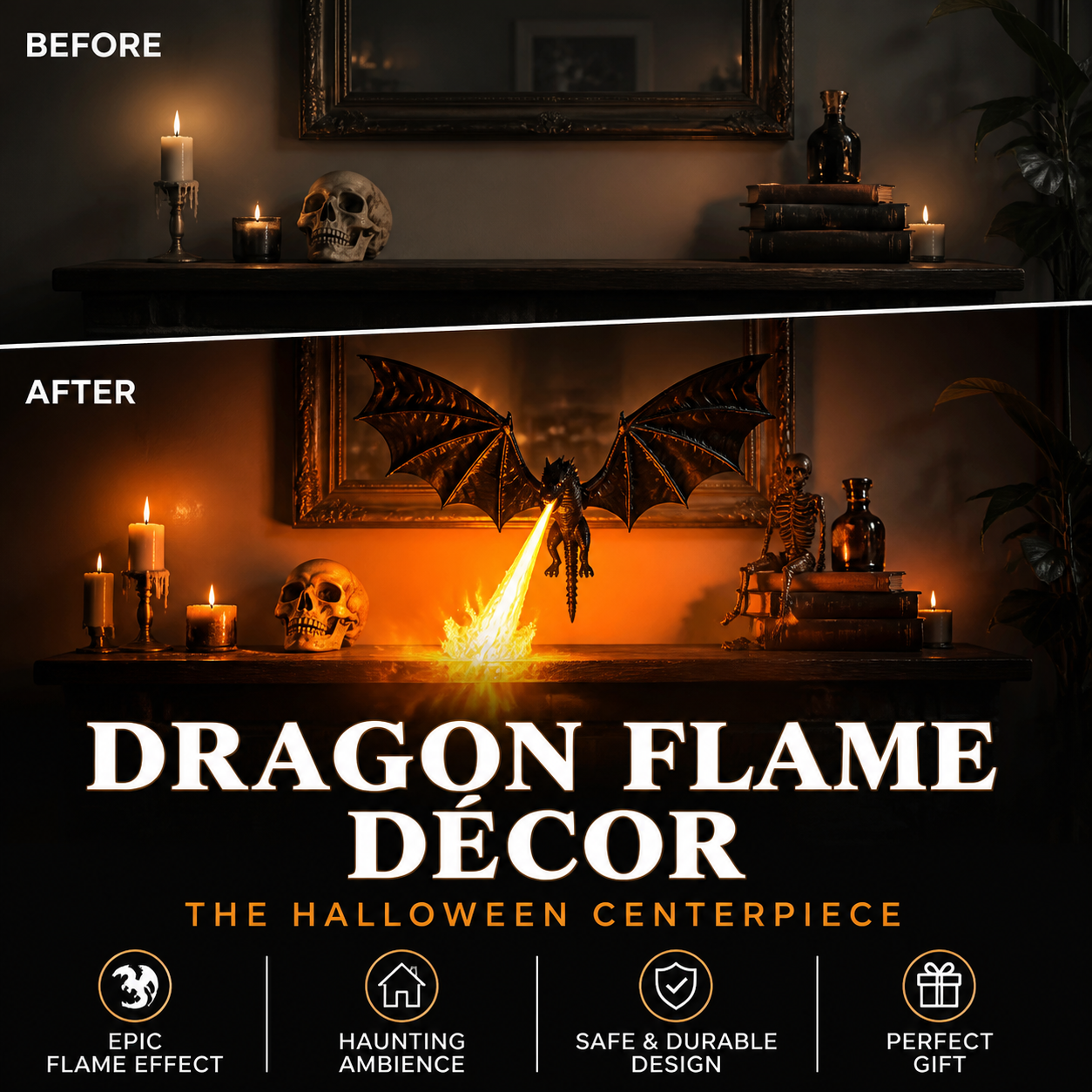 🐉🔥 Decorazione con fiamme di drago – Un must‑have per le tue decorazioni di Halloween, l’effetto fiamma realistico che trasforma il tuo ingresso o soggiorno in un nascondiglio fantastico, per una festa indimenticabile 🎃🌙