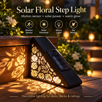 🌙 SCONTO 50% SUBITO! Faretti Solari per Gradini con Sensore di Movimento – Luci per Scale Esterne con Luce Calda Floreale, Illuminazione Notturna Automatica, Senza Cablaggi per Giardini, Terrazzi e Vialetti