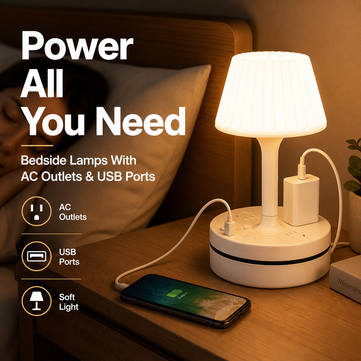 💡 Lampada da comodino con prese AC e porte USB