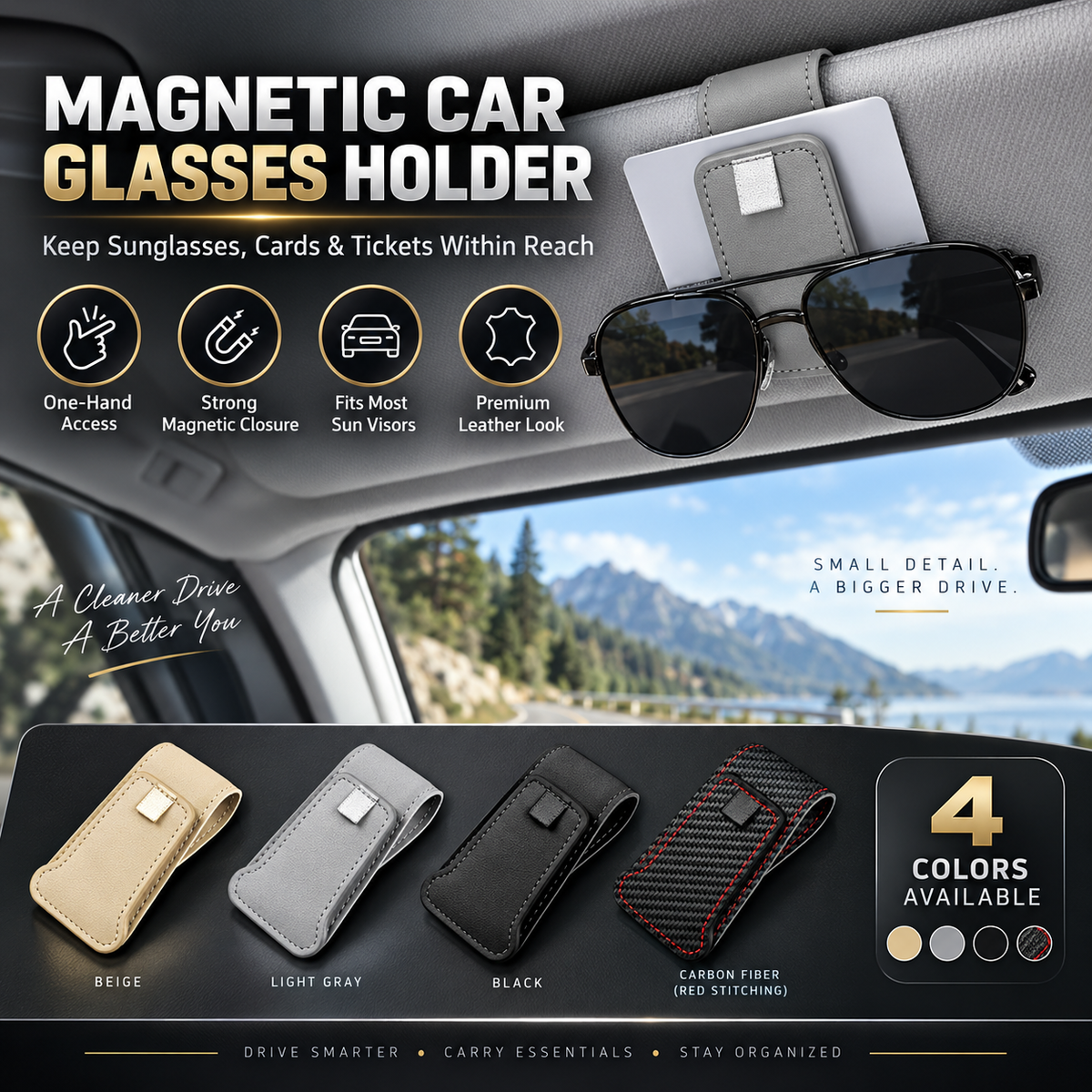 🕶️Porta Occhiali da Sole per Auto, Doppio Morsetto per Occhiali e Porta Tessere
