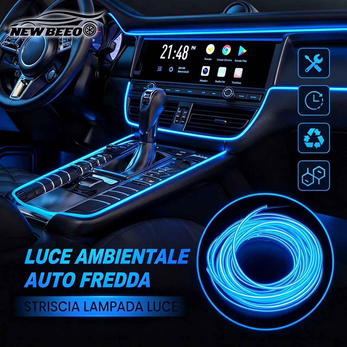 🎁SUBITO -50%!🚀 Striscia LED atmosfera per interni auto💡Molteplici opzioni di colore🔌Alimentazione USB✨Installazione semplice: luce ambientale per cruscotto e portiere