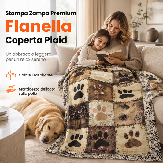 🐾 Coperta Morbida in Flanella a Impronte di Zampa | Calda e Avvolgente ma Leggera 🤗 | Stampa Vivace e Duratura ✨ | 2 Colori e 7 Dimensioni, da 70×100 a 160×220 cm 📏 | Perfetta per Divano, Letto e Viaggi 🛋️
