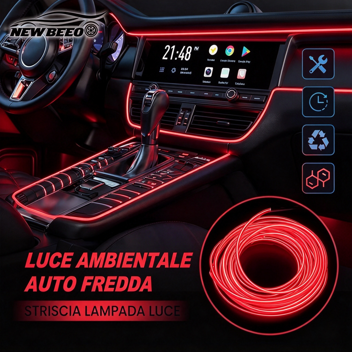 🎁SUBITO -50%!🚀 Striscia LED atmosfera per interni auto💡Molteplici opzioni di colore🔌Alimentazione USB✨Installazione semplice: luce ambientale per cruscotto e portiere