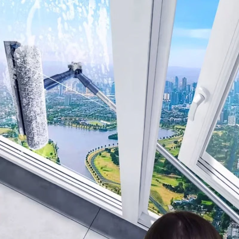 Tergivetro per Finestre con Manico Telescopico 120 cm | Spugna + Lama Raschiante 2 in 1 🧽 | Finestre in Alto Pulite Senza Aloni, Senza Uscire 🏙️ | Leggero, PP e Ferro, 447 g ✨