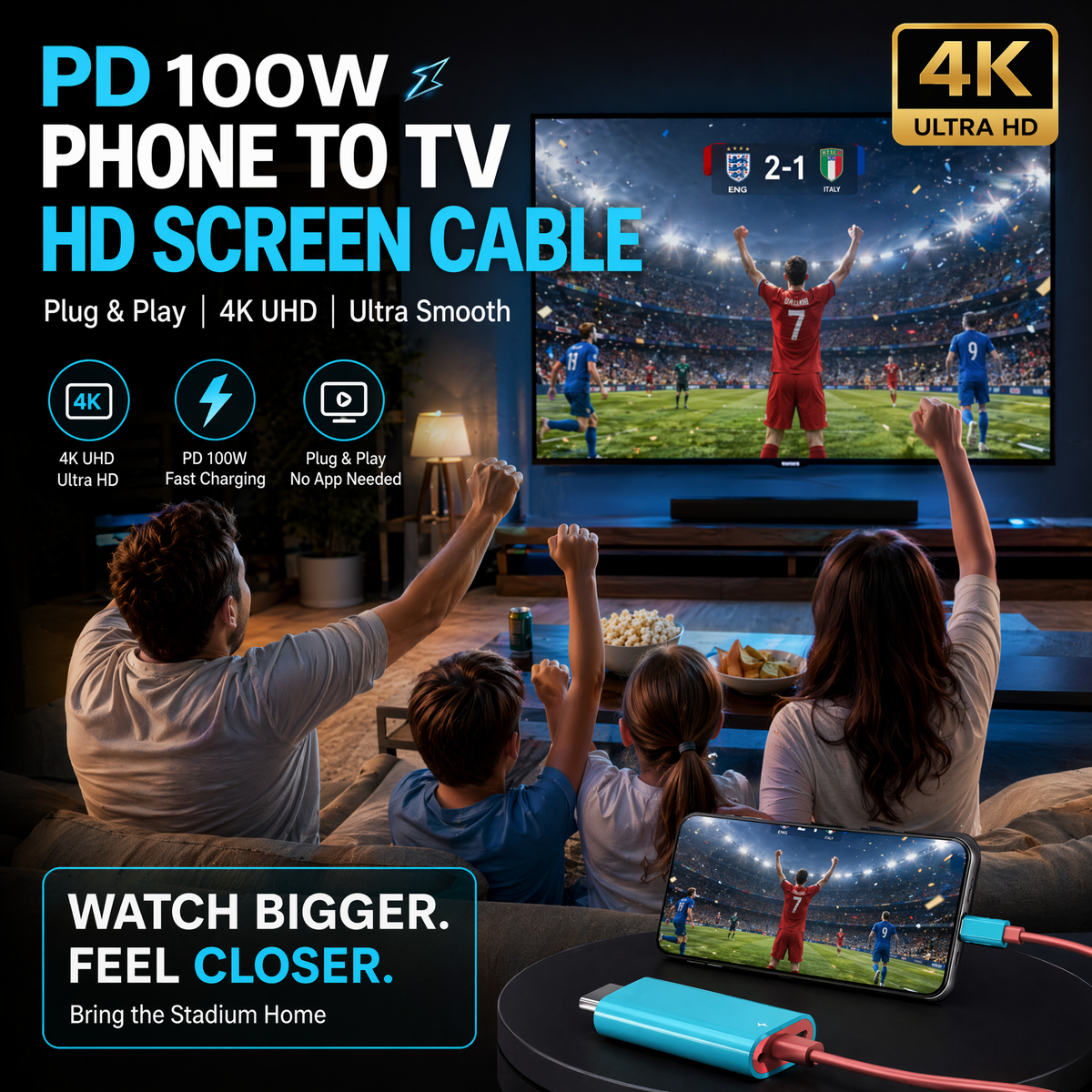 🎮📱➡️🖥️ Cavo USB-C a HDMI da 2M con PD 100W — Proietta Switch, Tablet e Telefono sulla TV | Gioca e Ricarica contemporaneamente