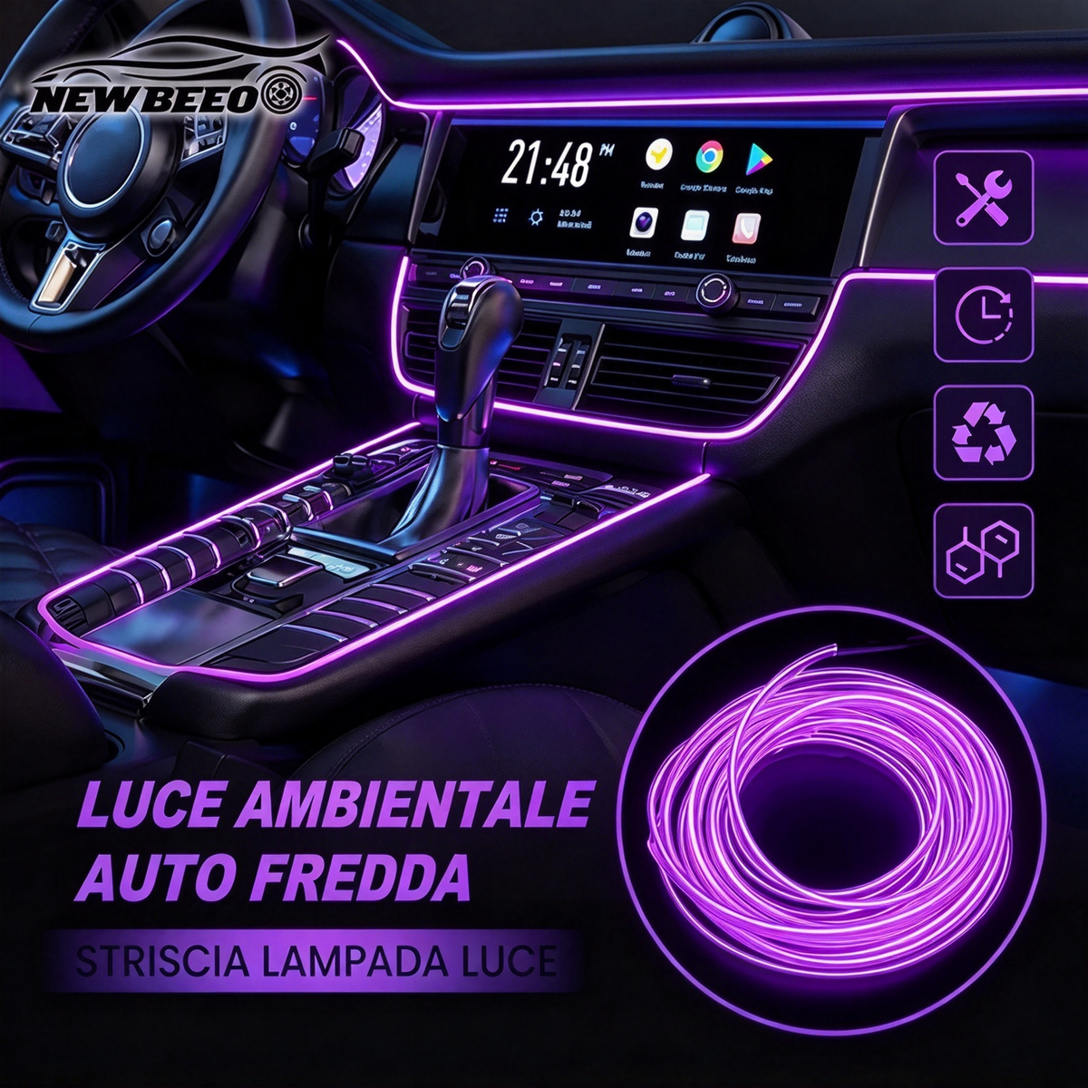 🎁SUBITO -50%!🚀 Striscia LED atmosfera per interni auto💡Molteplici opzioni di colore🔌Alimentazione USB✨Installazione semplice: luce ambientale per cruscotto e portiere