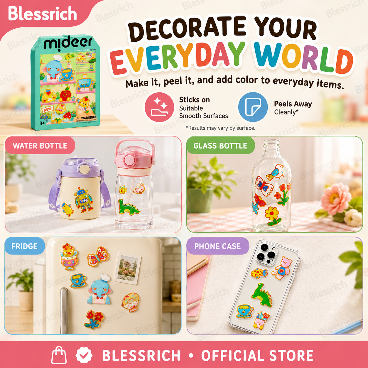 🌈 Create Your Own Jelly Stickers! 🎨 DIY Paint, Peel & Stick Art Kit for Kids ✨ 4 Fun Themes + Complete Craft Set 🎁