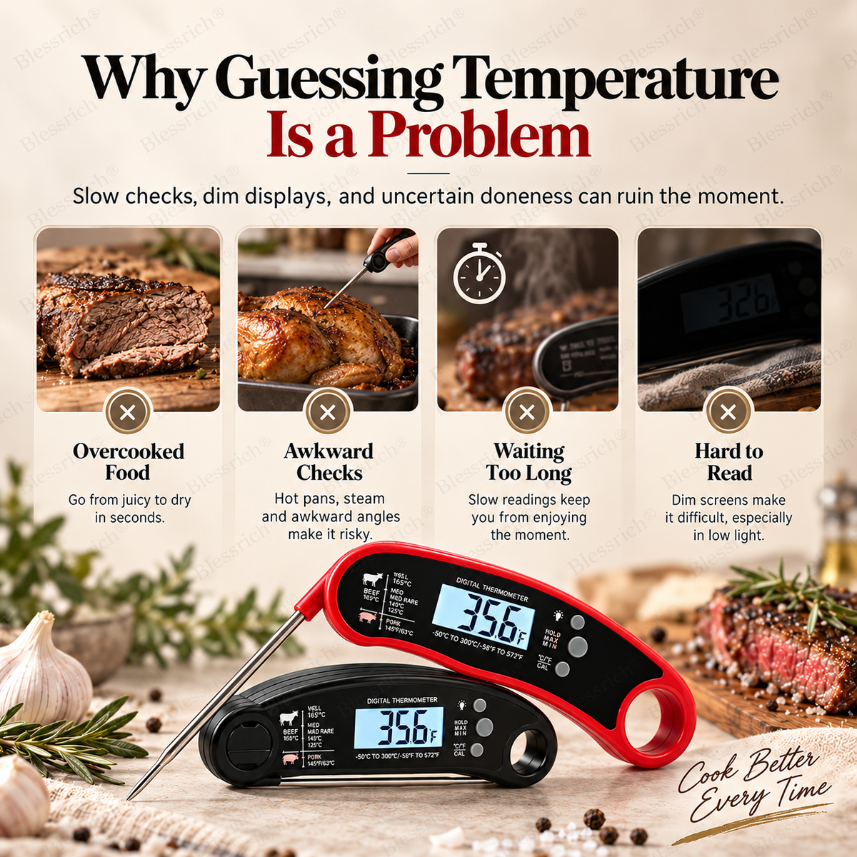 🔥Basta Indovinare! Termometro digitale per carne a lettura istantanea 🌡️ Lettura in 0,8s | Precisione ±1°C | Impermeabile, LCD retroilluminato, sonda pieghevole 110mm | °C/°F. Perfetto per bistecca, BBQ, grigliate, forno e cucina 🎉 Offerta limitata