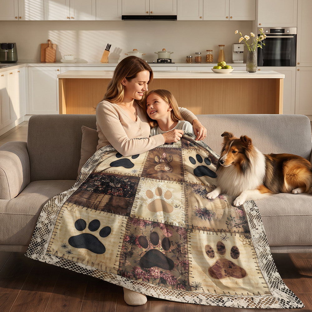 🐾 Coperta Morbida in Flanella a Impronte di Zampa | Calda e Avvolgente ma Leggera 🤗 | Stampa Vivace e Duratura ✨ | 2 Colori e 7 Dimensioni, da 70×100 a 160×220 cm 📏 | Perfetta per Divano, Letto e Viaggi 🛋️