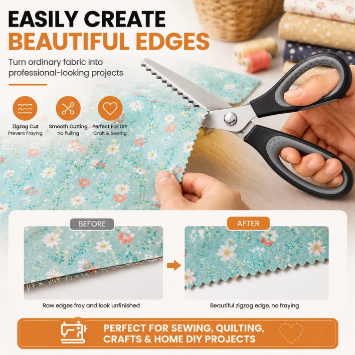 ✂️ Risparmi il 50%! 🧵 Forbici da cucito seghettate – Super affilate, tagli a zigzag e impugnatura confortevole ✨