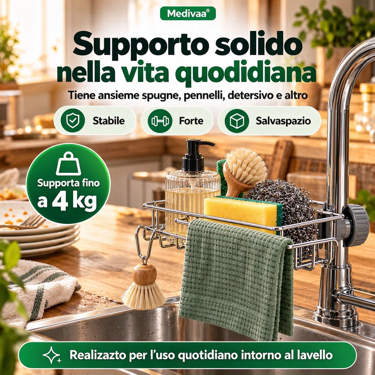 Portaoggetti in acciaio inossidabile per lavello cucina