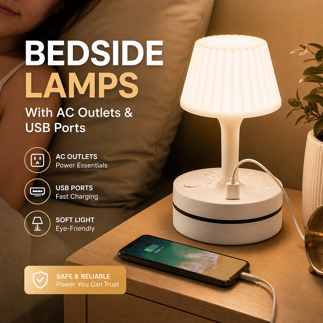 💡 Lampada da comodino con prese AC e porte USB
