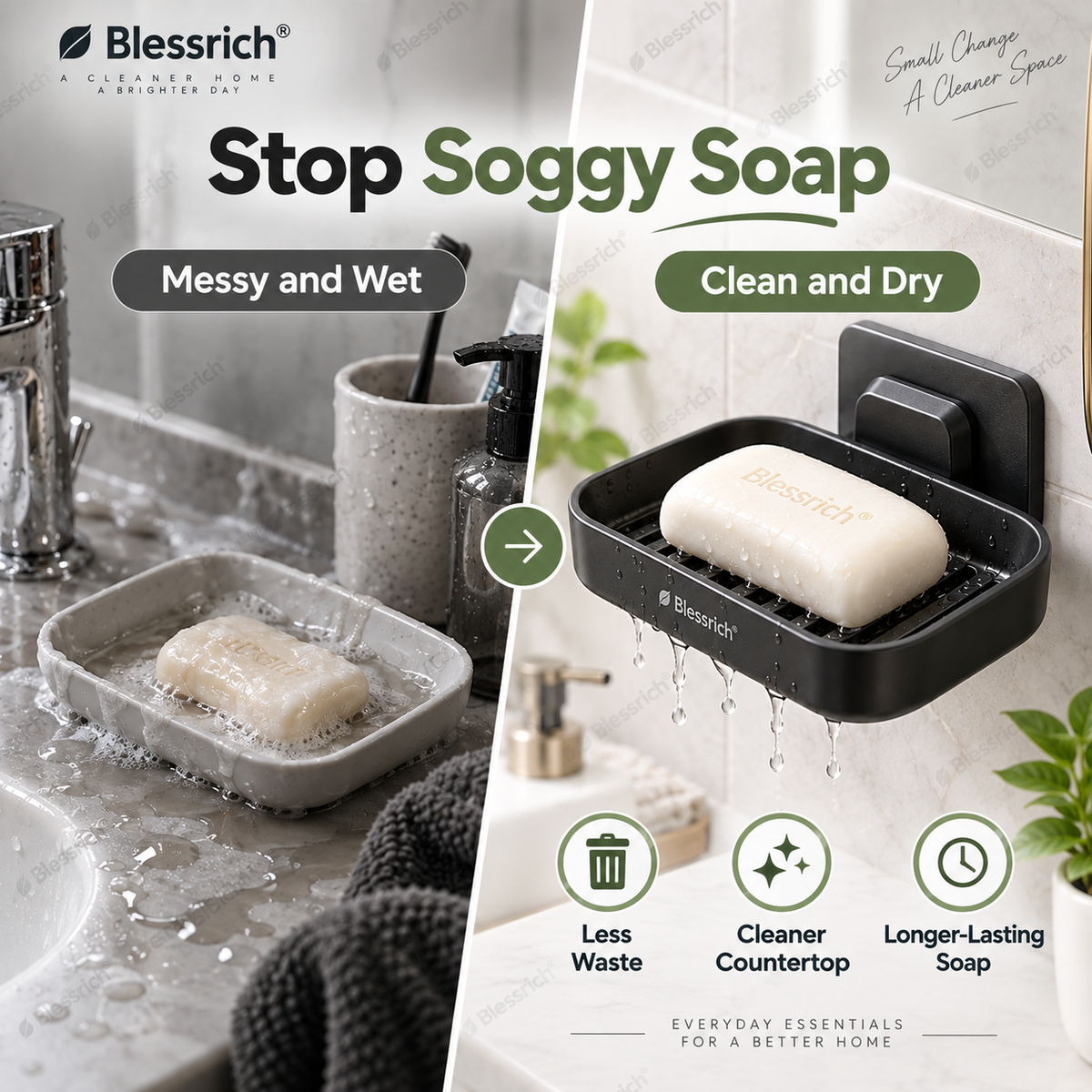 🧼✨ Portasapone a parete – 50% DI SCONTO! Installazione in 5 secondi, doppio drenaggio, senza forature: mantiene il sapone asciutto e lo fa durare di più. 💪