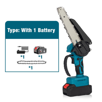 Mini Motosega a Batteria da 6 Pollici con Motore Brushless ✨⚡ - 2580W | 3500 giri/min | Lubrificazione Automatica | Barra in Acciaio al Tungsteno | 1 o 2 Batterie | 50% DI SCONTO