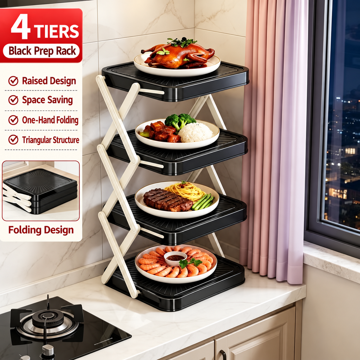 🍽️ SCONTO DEL 50% ORA! 📦 Portapiatti a 4 Ripiani – Pieghevole, Stabile e Ottimizza lo Spazio in Cucina