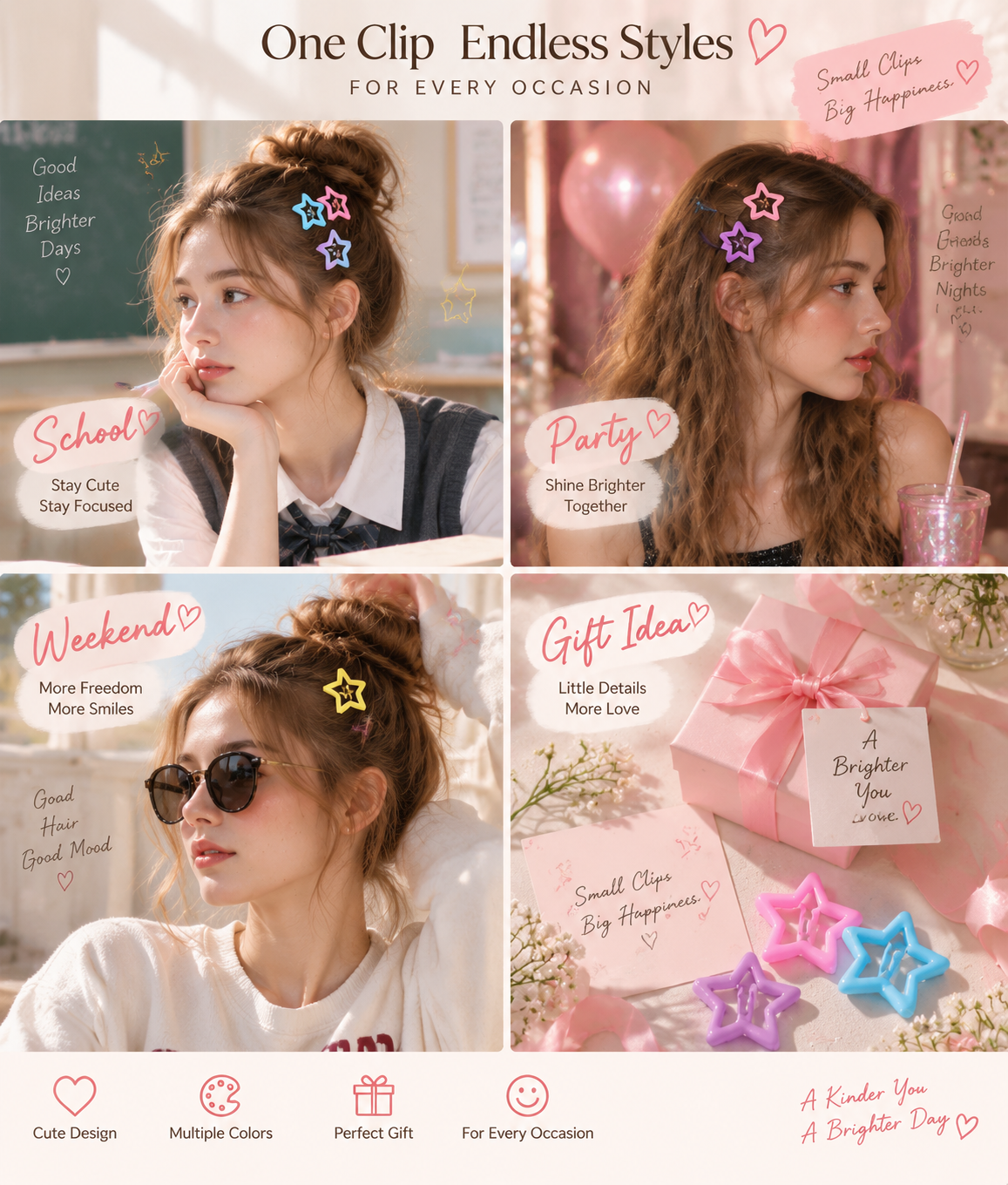 ✨Mollette per capelli a stelle colorate – Accessori per capelli pastello dolci per donne e ragazze🌸