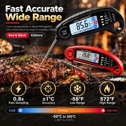 🔥Basta Indovinare! Termometro digitale per carne a lettura istantanea 🌡️ Lettura in 0,8s | Precisione ±1°C | Impermeabile, LCD retroilluminato, sonda pieghevole 110mm | °C/°F. Perfetto per bistecca, BBQ, grigliate, forno e cucina 🎉 Offerta limitata