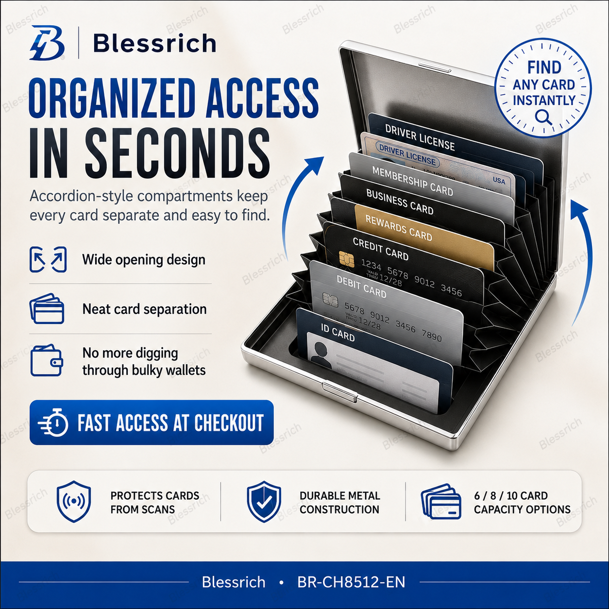 Porta carte metallico blocco RFID