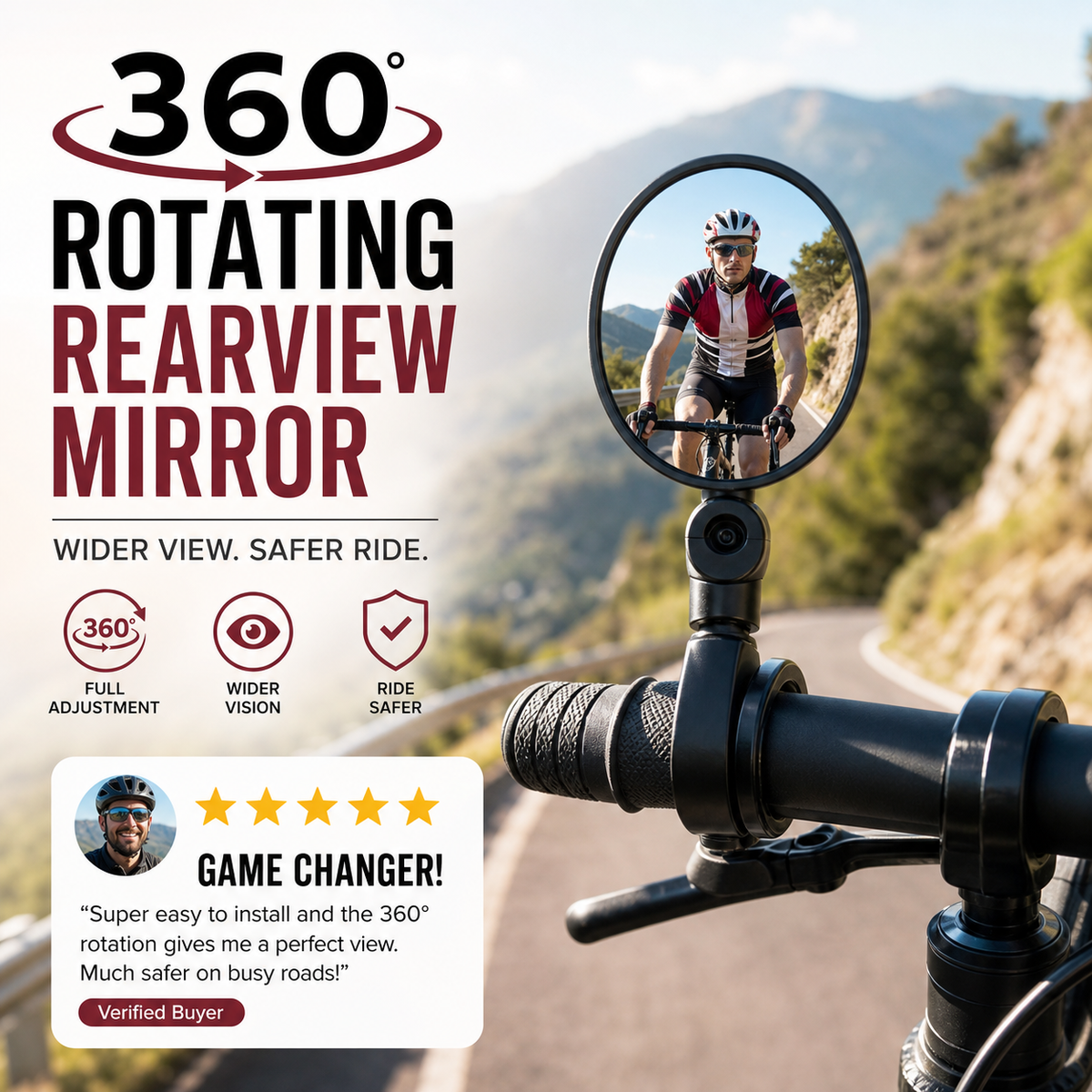 ⏳OFFERTA SPECIALE PER TEMPO LIMITATO⏰Specchietto retrovisore girevole a 360°‑Visione posteriore nitida, non dovrai più girare il collo. Compatibile con bici, e‑bike e motociclette. Cinghia in silicone senza attrezzi! 🛡️✨