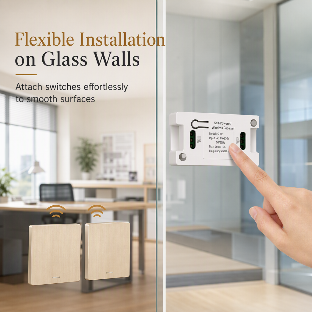 Kit interruttore luce wireless senza fili | Interruttore da muro autoadesivo con ricevitore, senza forature, ideale per affitti, comodini e corridoi