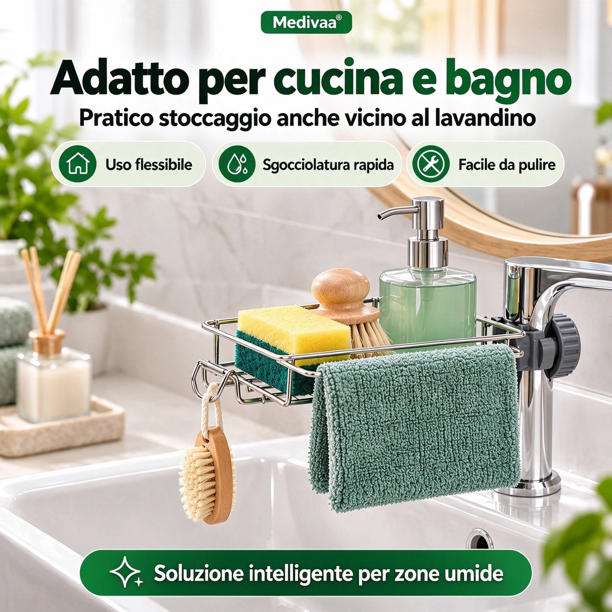 Portaoggetti in acciaio inossidabile per lavello cucina