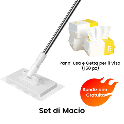 🧹 Scopa Monouso per la Polvere con 4 Panni Riutilizzabili 🏠 – Pulizia Rapida & Profonda, Cattura Polvere & Peli, Ideale per Pavimenti & Angoli 🐾