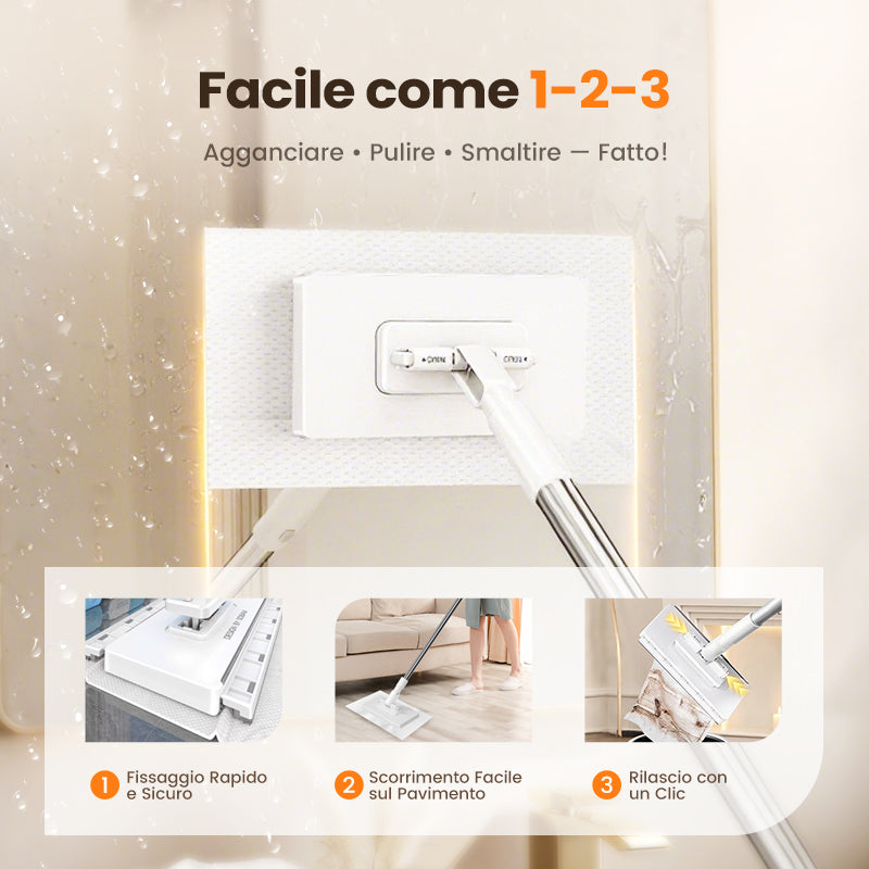 🧹 Scopa Monouso per la Polvere con 4 Panni Riutilizzabili 🏠 – Pulizia Rapida & Profonda, Cattura Polvere & Peli, Ideale per Pavimenti & Angoli 🐾