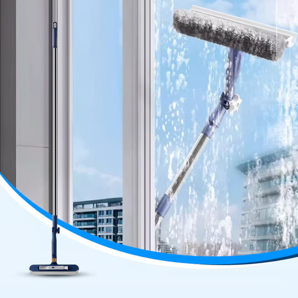 Tergivetro per Finestre con Manico Telescopico 120 cm | Spugna + Lama Raschiante 2 in 1 🧽 | Finestre in Alto Pulite Senza Aloni, Senza Uscire 🏙️ | Leggero, PP e Ferro, 447 g ✨