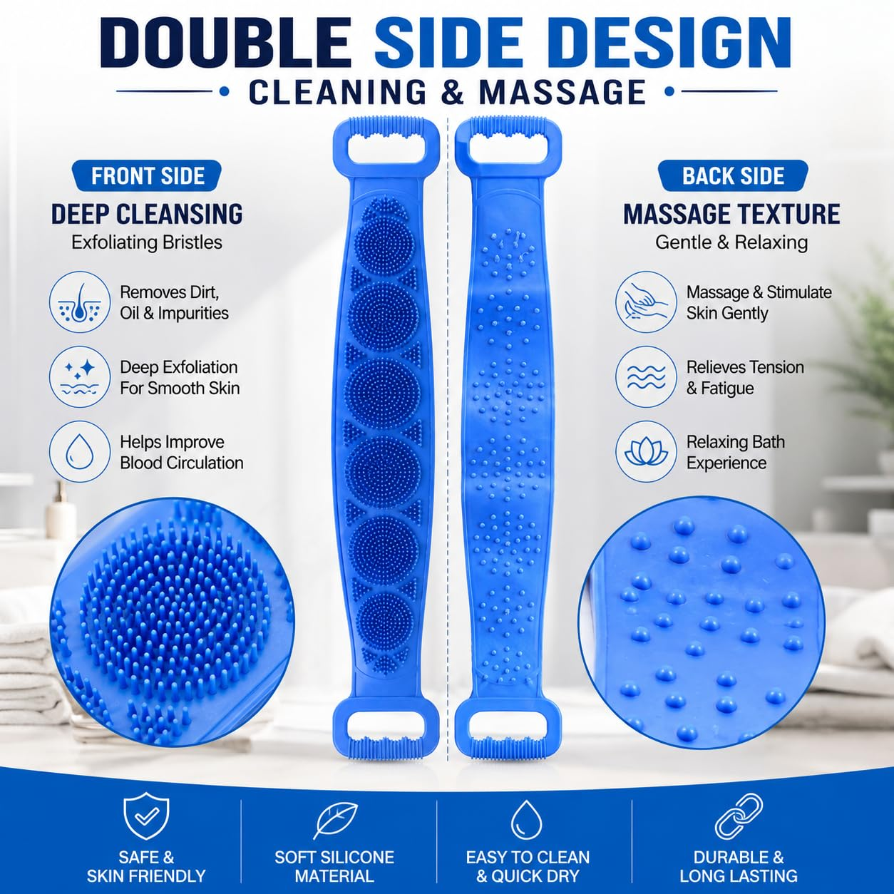 🧼Spazzola per lavare la schiena in silicone, doppio lato, esfoliante per il corpo con setole morbide in silicone