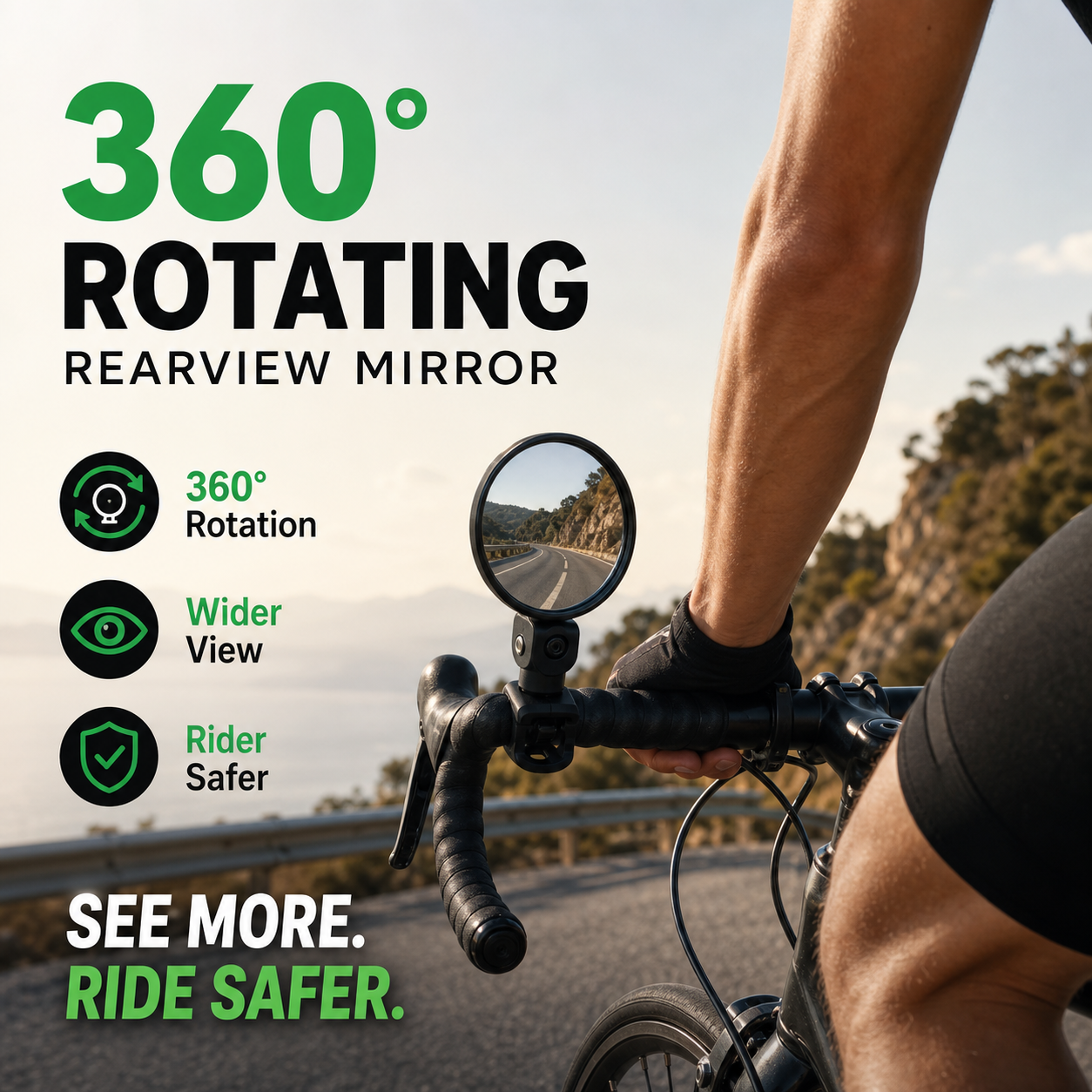 ⏳OFFERTA SPECIALE PER TEMPO LIMITATO⏰Specchietto retrovisore girevole a 360°‑Visione posteriore nitida, non dovrai più girare il collo. Compatibile con bici, e‑bike e motociclette. Cinghia in silicone senza attrezzi! 🛡️✨