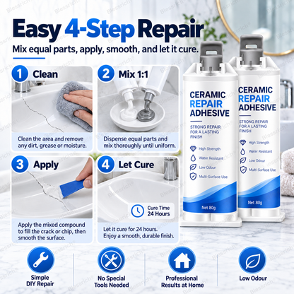 ✨ Dai una seconda vita alle superfici danneggiate! 🛠️ Composto riparatore ceramico da 80g per WC, lavandini, vasche, piastrelle e marmo 🚽🚰🛁