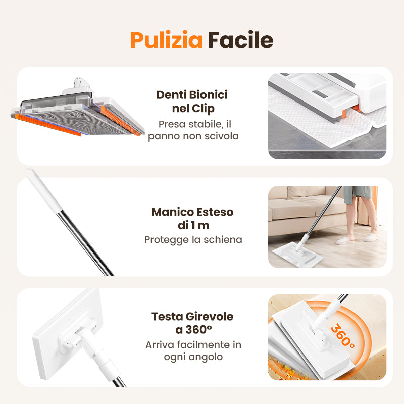 🧹 Scopa Monouso per la Polvere con 4 Panni Riutilizzabili 🏠 – Pulizia Rapida & Profonda, Cattura Polvere & Peli, Ideale per Pavimenti & Angoli 🐾